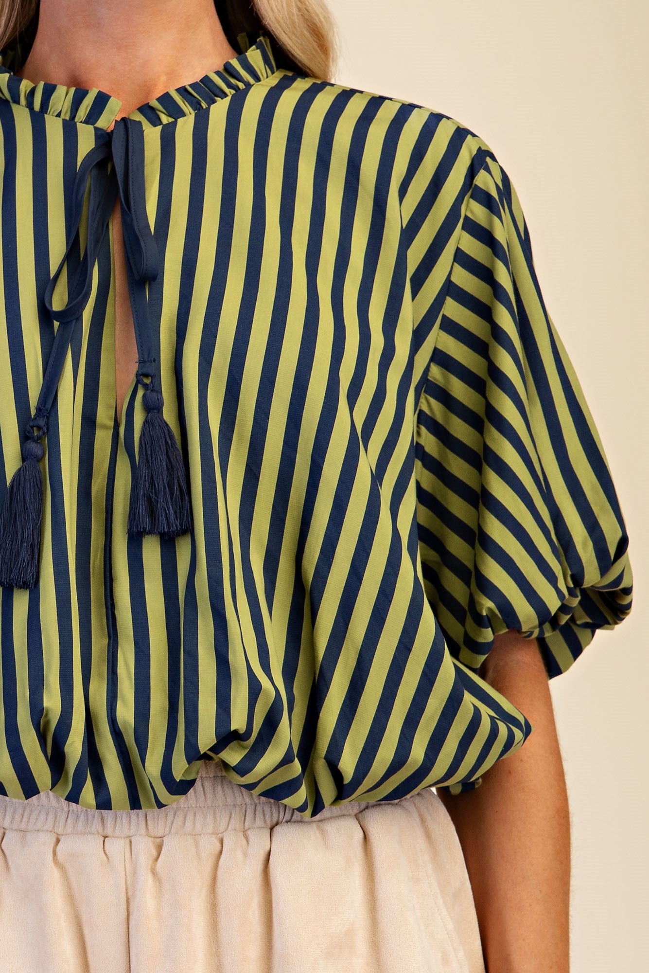 Tie Tassel Striped Balloon Top