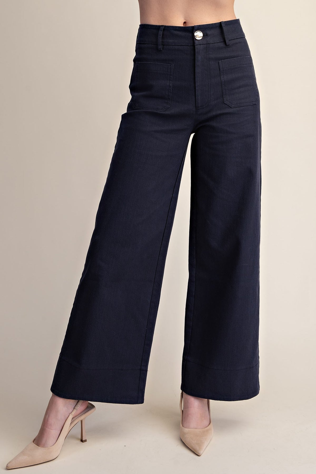 Stretchy Jeans High Rise Front Pocket Wide Leg