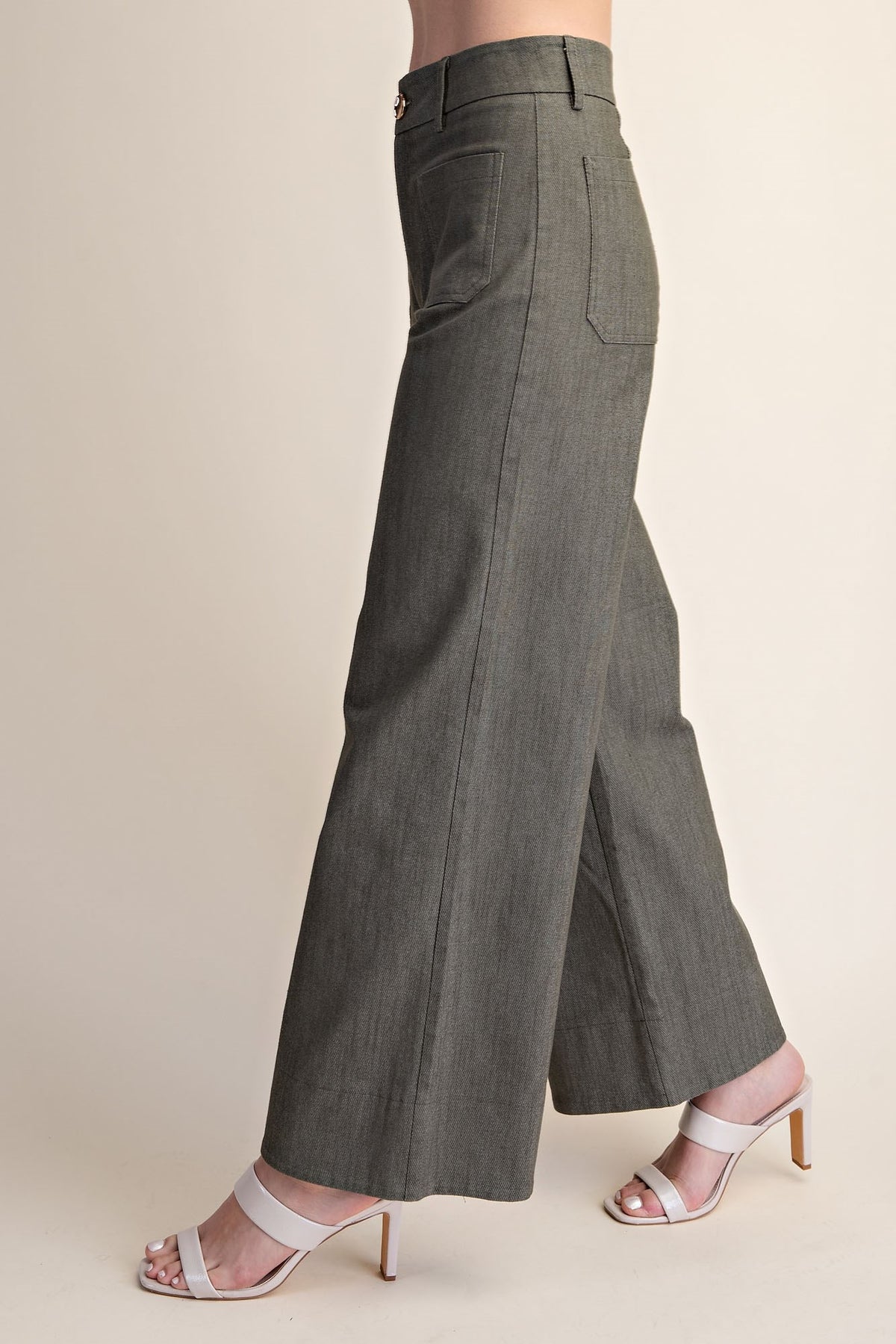 Stretchy Jeans High Rise Front Pocket Wide Leg