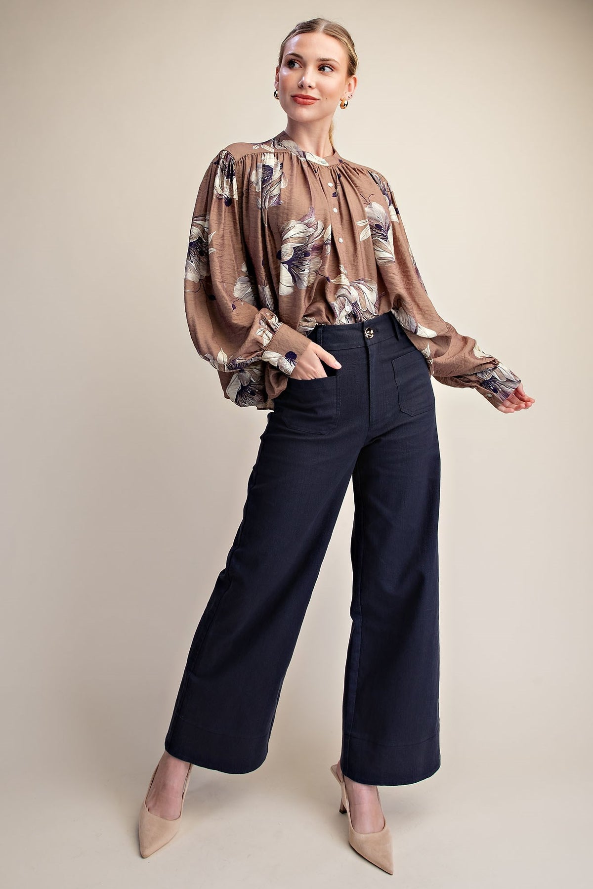 Stretchy Jeans High Rise Front Pocket Wide Leg