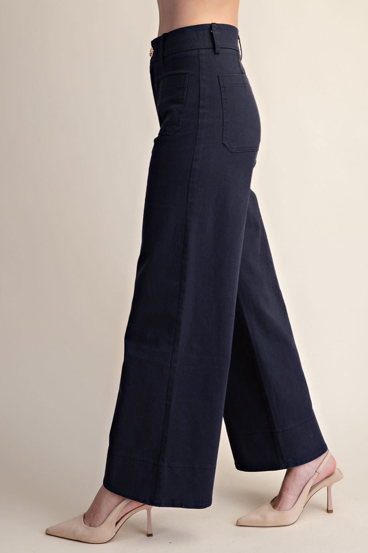 Stretchy Jeans High Rise Front Pocket Wide Leg