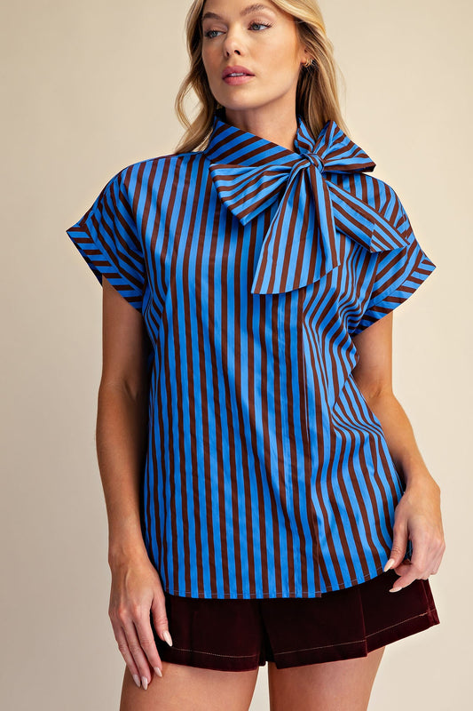 Bow Neck Stripe Shirt