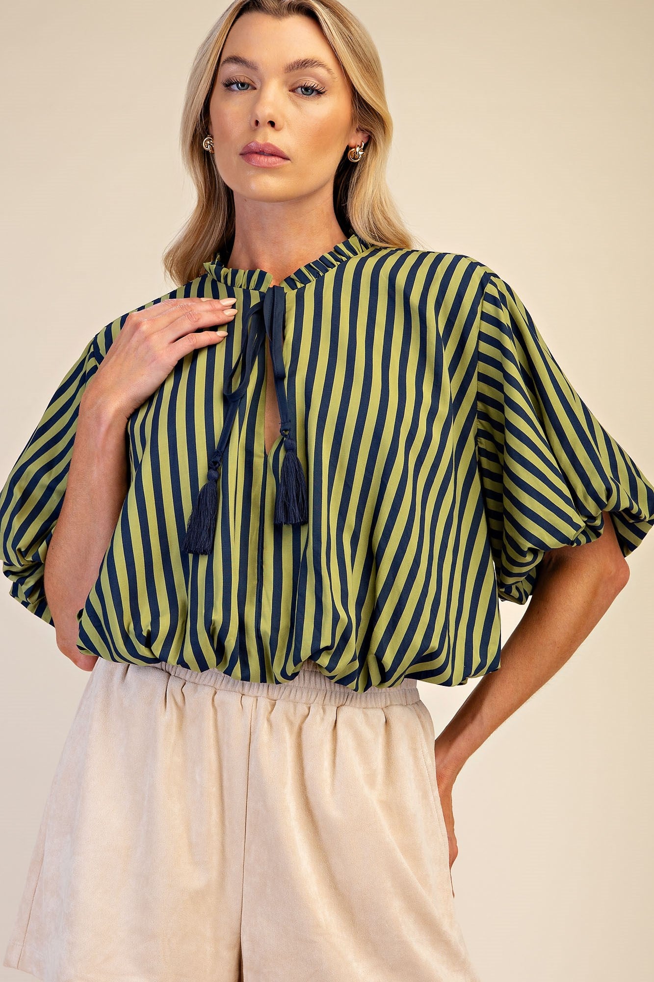 Tie Tassel Striped Balloon Top