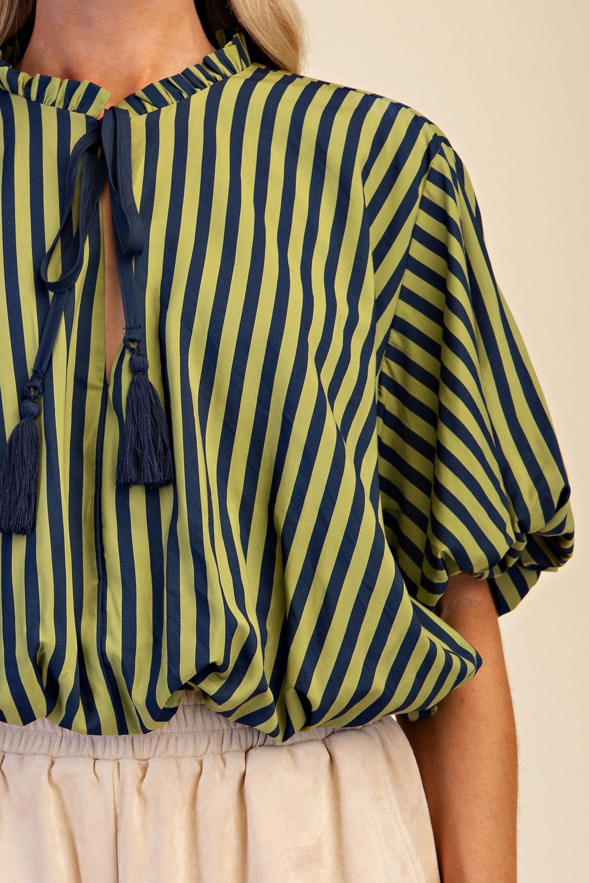 Tie Tassel Striped Balloon Top