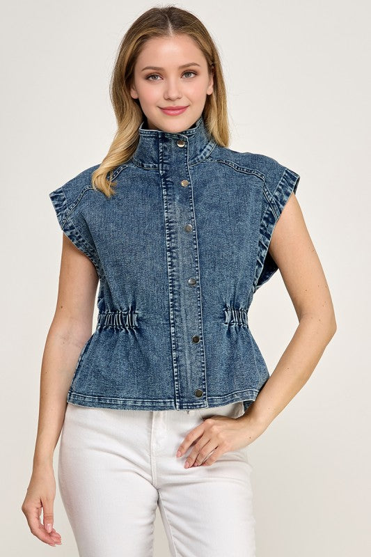 Hem Waist Drawstring Denim Jacket