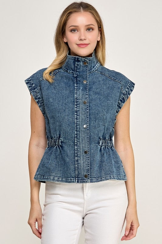 Hem Waist Drawstring Denim Jacket