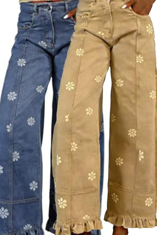 Floral Patchwork Vintage Wide Leg Pants