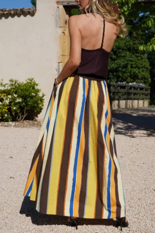 Striped Side-slit Maxi Skirt