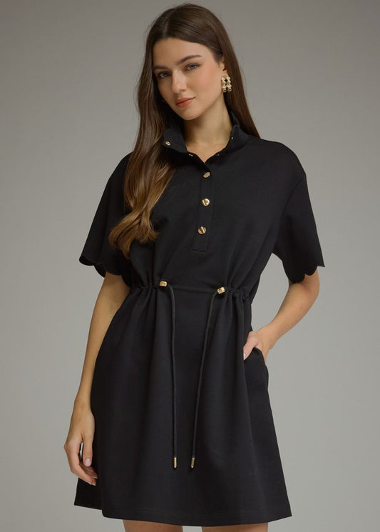 Solid short scallop sleeve mini dress