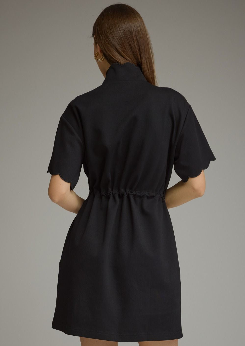 Solid short scallop sleeve mini dress