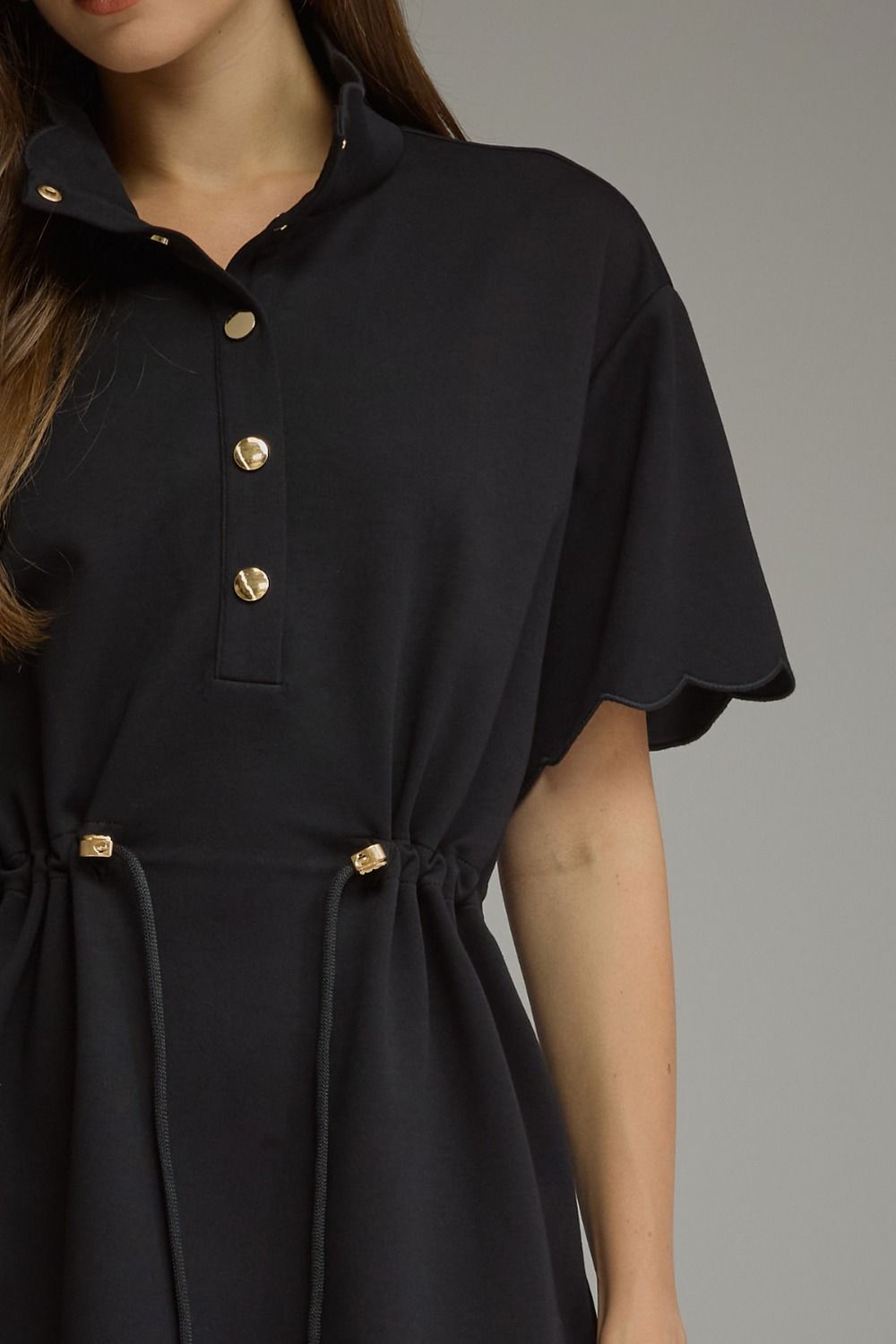 Solid short scallop sleeve mini dress