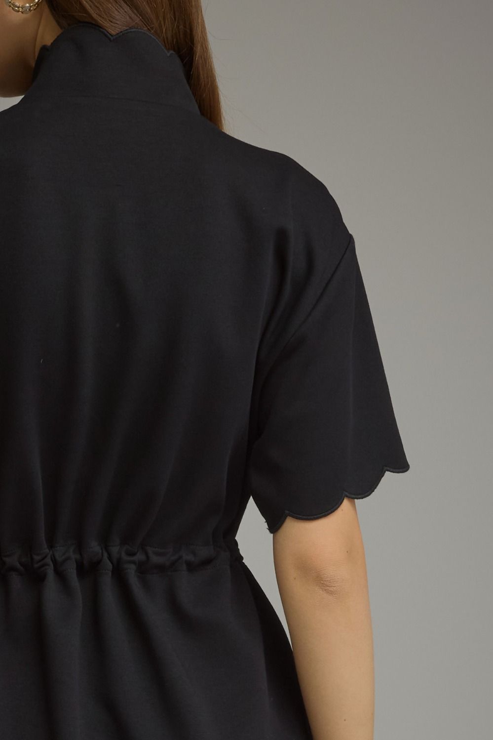 Solid short scallop sleeve mini dress