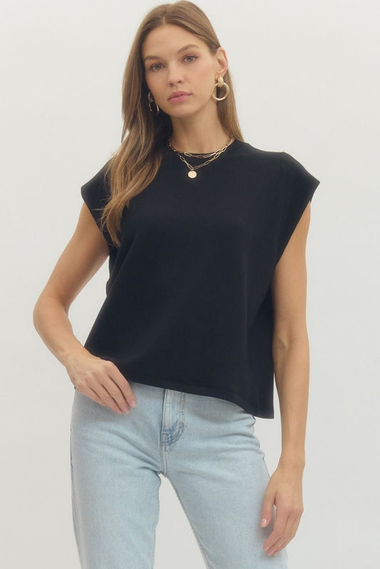 Solid round neck cap sleeve top