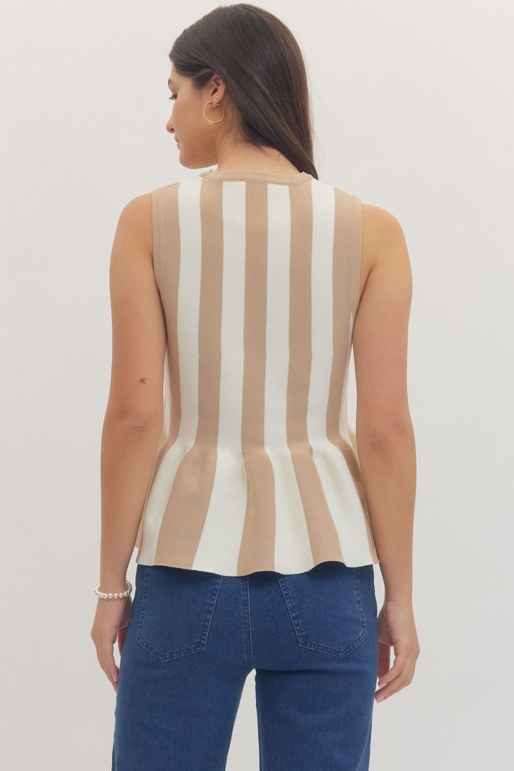 Striped sleeveless peplum knit top
