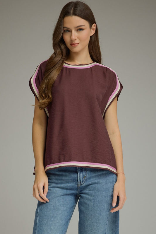 Solid round neck short sleeve top